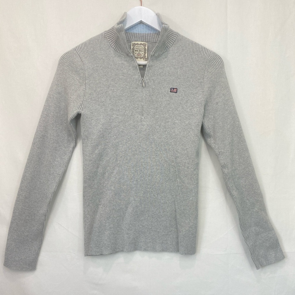 Ralph Lauren Polo Jeans Gray Ribbed 1/4 zip Pullover Sweater Boys size Medium